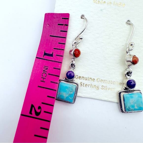 Shivam Sterling Silver Earrings NWT Mohave Turquoise Blue Drop Dangle Boho - Picture 3 of 6